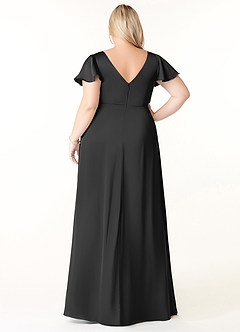 Azazie Soren Robes de demoiselle d'honneur Robe Trapèze en Satin extensible Plissée Noir image9