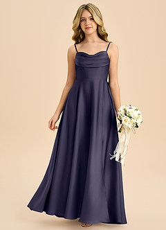 Azazie Bear Junior Vestido de Tormenta de Satén Elástico de Corte en A con Escote de Corazón image3