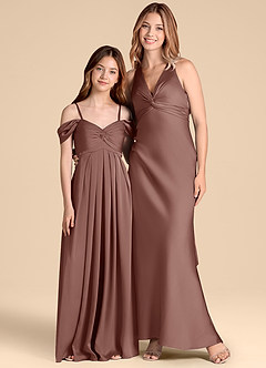 Azazie Kaitlynn Junior Jurk van Stretch Satijn met A-Lijn Off the Shoulder Espresso image3