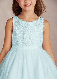 Azazie Calla Flower Girl Dresses Sea Glass Ball-Gown Lace Tulle Dress image6