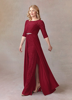 Azazie Leonine Mother of the Bride Dresses Burgundy A-Line Scoop lace Chiffon Dress image2