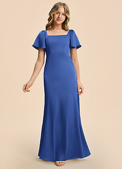 Azazie Chace Junior Royal Blue Sheath Stretch Satin Dress image5