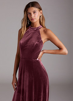 Azazie Larice Bridesmaid Dresses Raspberry A-Line with Pockets Velvet Dress image5