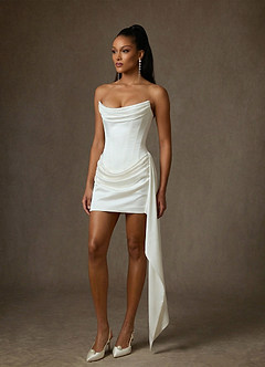 Azazie Aniko Wedding Dresses Diamond White Fit and Flare Stretch Satin Dress image4