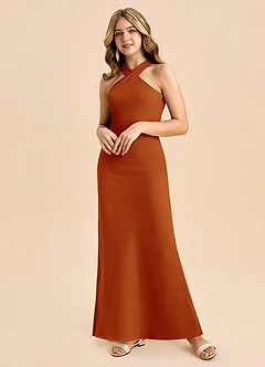 Azazie Doretta Junior Robe Fourreau en Mousseline de soie Plissée Paprika image5