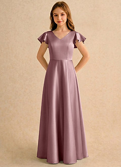 Azazie Nari Girls Formal Sukienki dla dziewczynek sypiących kwiaty Linia A z rękawami Matowy satynowy Długość podłogi Sukienka image5