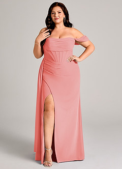 Azazie Amyra Jurken voor bruidsmeisjes Converteerbaar Jurk van Chiffon met Kolom Off the Shoulder Koraal image10