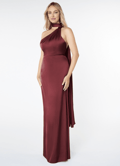 Azazie Kaylani Bridesmaid Dresses Merlot Mermaid High Neck Stretch Satin Dress image3