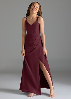 Azazie Leo Junior Cabernet Mermaid Pleated Chiffon Dress image4