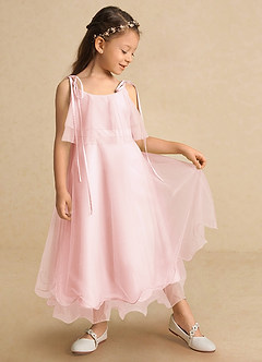Azazie Bunie Flower Girl Dresses Blushing Pink A-Line Spaghetti Strap Tulle Dress image2