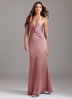 Azazie Valerie Robes de demoiselle d'honneur Robe Sirène en Satin extensible Plissée Rose Poussiéreuse image3