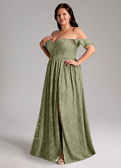 Azazie Denisse Vestidos de damas de honor Vestido de Pistacho de Devorado Floral de Corte en A con Volante image11