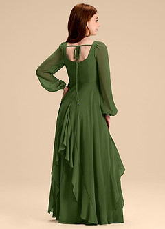 Azazie Clara Junior Olive A-Line Blouson Chiffon Dress image8
