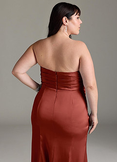 Azazie Yola Bridesmaid Dresses Terracotta Sheath V-Neck Pleated Stretch Satin Convertible Dress image15