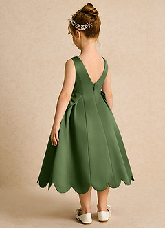 Azazie Macaroon Flower Girl Dresses Olive Ball-Gown Bow Matte Satin Dress image3