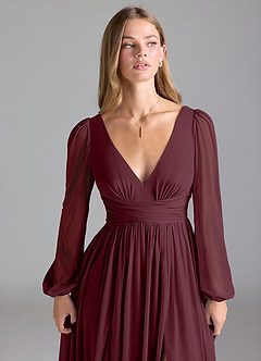 Azazie Norah Bridesmaid Dresses Cabernet A-Line Mesh Dress image7