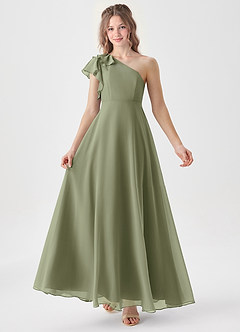 Azazie Arabella Junior Agave A-Line Ruched Chiffon Dress image1
