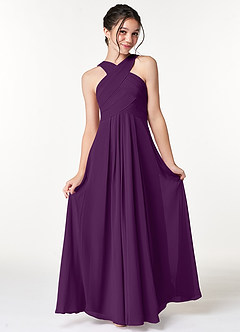 Azazie Kaleigh Junior Grape A-Line Pleated Chiffon Dress image4