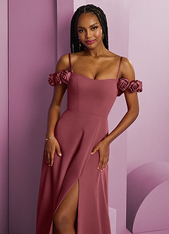 Barbie ♥ Azazie Robes de demoiselle d'honneur Robe Trapèze Convertible en Mousseline de soie Épaule décolletée Merlot image3