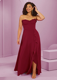 Barbie ♥ Azazie Robes de demoiselle d'honneur Robe Trapèze en Mousseline de soie Encolure en Forme de Cœur Bourgogne image8