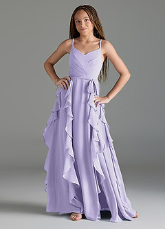 Azazie Peyton Junior Lilac A-Line V-Neck Cascading Ruffles Chiffon Dress image1