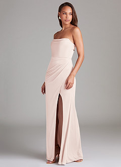 Azazie Leonis Bridesmaid Dresses Rose Petal Sheath Strapless Mesh Convertible Dress image4