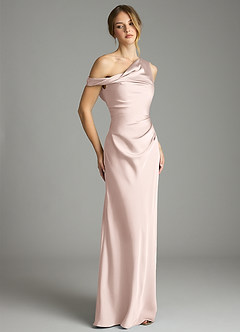 Azazie Emerson Bridesmaid Dresses Blushing Pink Mermaid Off the Shoulder Stretch Satin Dress image5