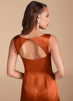 Azazie Flori Bridesmaid Dresses Burnt Orange Sheath Side Slit Metallic Satin Dress image6