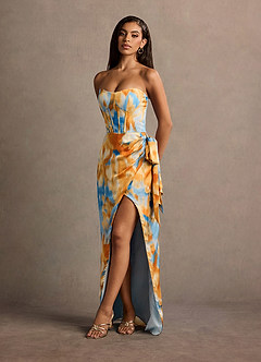 Maeve Blue Caribbean Print Corset Satin Maxi Dress image8