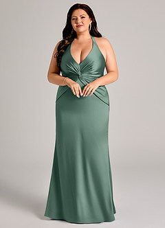 Azazie Valerie Suknie dla druhen Syrena Pofałdowany Satyna elastyczna Do ziemi Sukienka image9