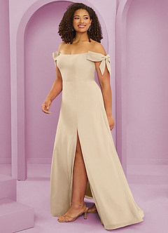 Barbie ♥ Azazie Robes de demoiselle d'honneur Robe Trapèze Convertible en Mousseline de soie Épaule décolletée Champagne image13