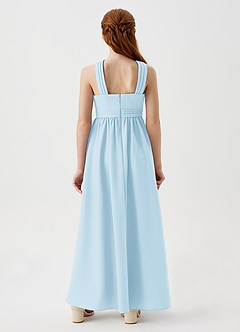 Azazie Omari Junior Sky Blue A-Line Pleated Stretch Crepe Dress image7