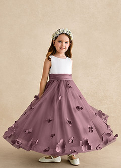 Azazie Vi Robe Demoiselle D'honneur Fillette Robe Trapèze en Tulle Sans manches Mauve Vintage image8