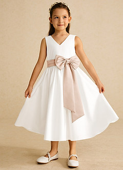 Azazie Darling Flower Girl Dresses Ivory English Rose A-Line Bow Cotton Dress image2