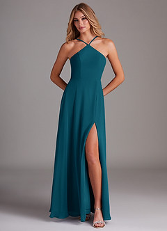 Azazie Bailey Brautjungfernkleider A-Linie Halter Seitenschlitz Chiffon Kleid Tintenblau image5