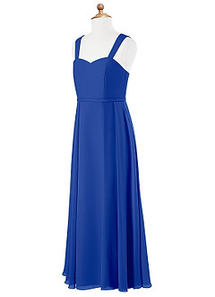 Azazie Simoan Junior Abito A-Line in Chiffon Scollo a Cuore Blu Reale image6