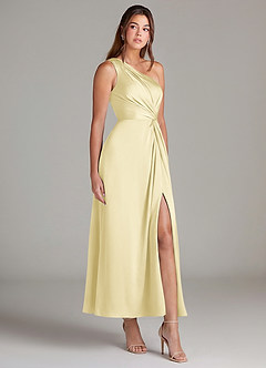 Azazie Brooke Brautjungfernkleider A-Linie One-Shoulder Stretch-Satin Kleid Zitronensorbet image4