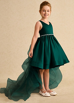 Azazie Julietta Flower Girl Dresses Pine Ball-Gown Convertible Tulle Dress image3