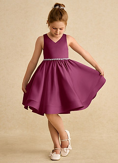 Azazie Julietta Flower Girl Dresses Mulberry Ball-Gown Convertible Tulle Dress image4