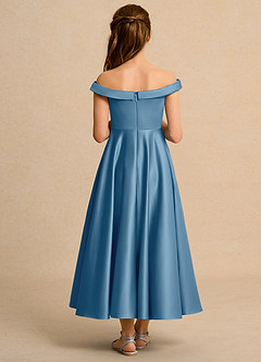 Azazie Teeny Girls Formal Sukienki dla dziewczynek sypiących kwiaty Linia A Pofałdowany Matowy satynowy Długość kostki Sukienka image2