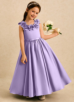 Azazie Eden Flower Girl Dresses Lilac Ball-Gown Pleated Matte Satin Dress image2