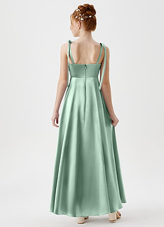 Azazie Rosey Junior A-Linie Herzausschnitt Metallischer Satin Kleid Agave image2