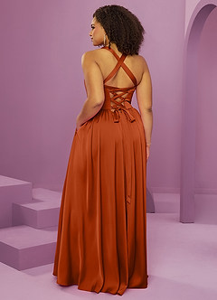 Barbie ♥ Azazie Robes de demoiselle d'honneur Robe Trapèze en Satin extensible avec poches Orange Brûlée image14