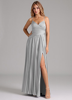 Azazie Vini Brautjungfernkleider A-Linie Plissee Stretch-Satin Kleid Silber image3