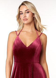 Azazie Sora Bridesmaid Dresses Burgundy A-Line Halter Bow Velvet Dress image5