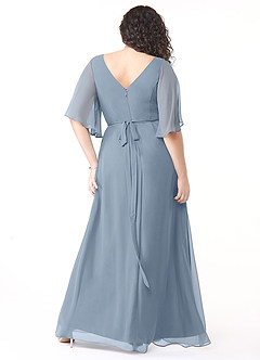 Azazie Cierra Bridesmaid Dresses Dusty Blue A-Line V-Neck Chiffon Dress image10