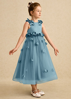 Azazie Atta Jurken voor bloemenmeisjes A-Lijn Jurk van Tule One-Shoulder Mystiek Blauw image3