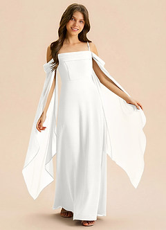Azazie Moana Junior White A-Line Pleated Chiffon Dress image2