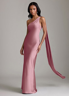 Azazie Juniper Bridesmaid Dresses Vintage Mauve Mermaid One Shoulder Stretch Satin Dress image1