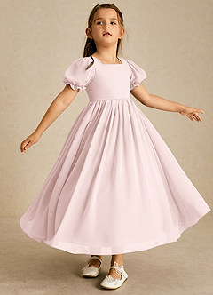 Azazie Joss Flower Girl Dresses Blushing Pink A-Line with Sleeves Chiffon Dress image3